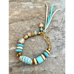 SOLD Tribal Boho Bracelet Ethnic Recycled Glass and African Trade Brass Beads